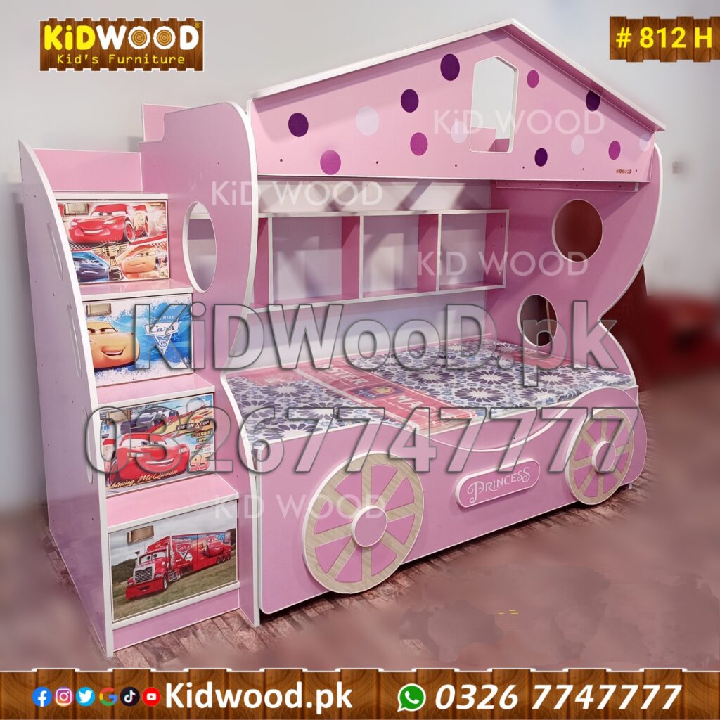 Princess Bunk Bed Car Style Kid Wood