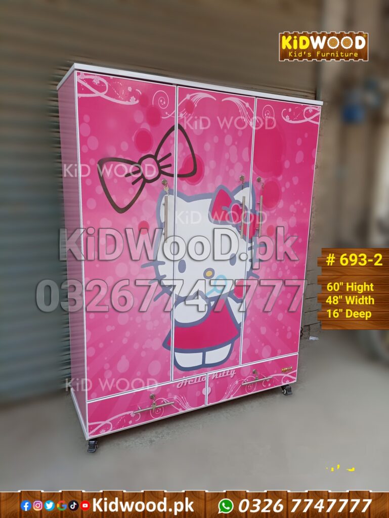 Premium 3-Door Wooden Wardrobe for Kids – 6ft x 4ft with Shelves & Drawer
